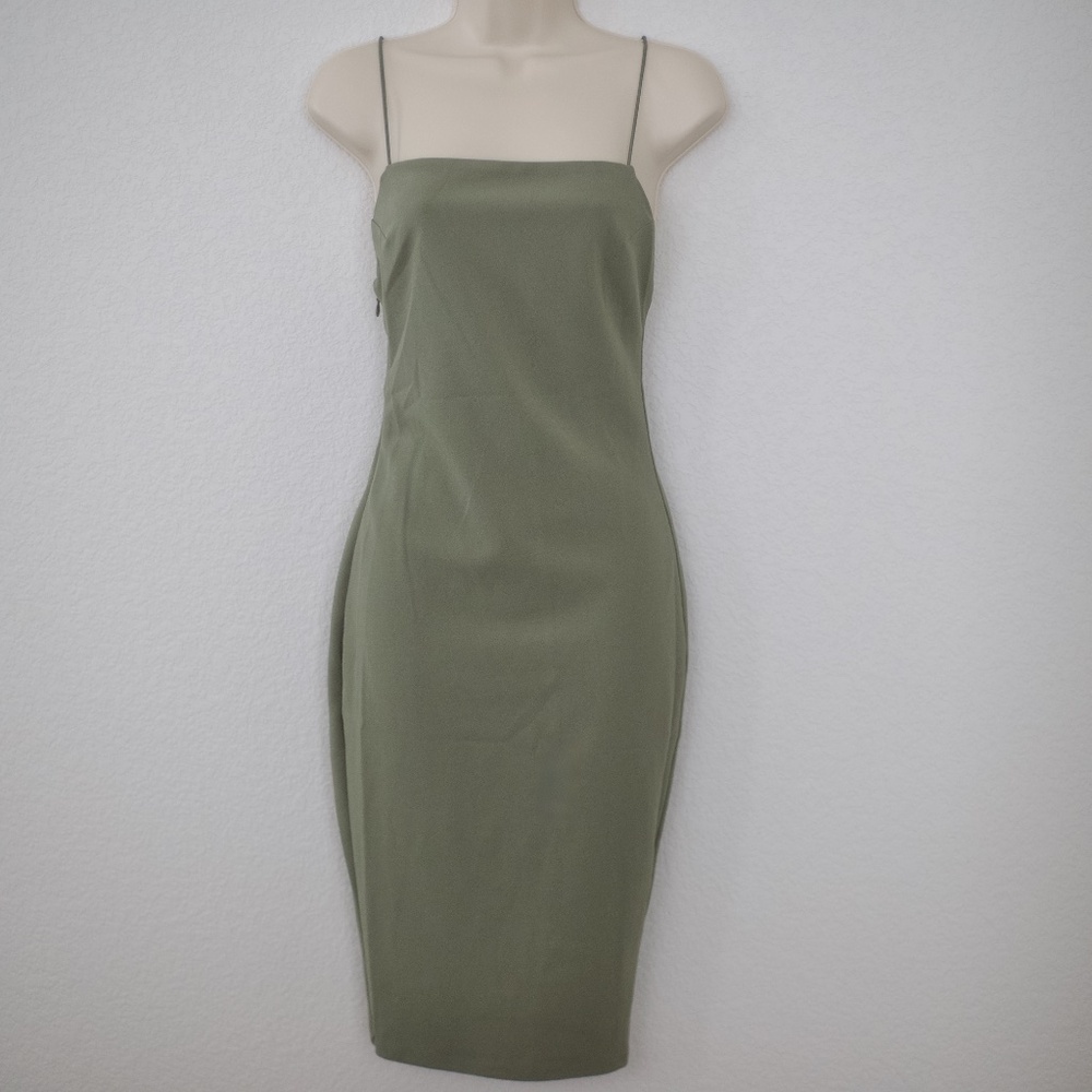 Salty Lined Spaghetti Straps Low Back Body Con Knee Length Dress - Small